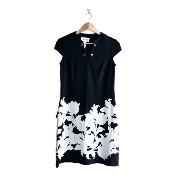 Joseph Ribkoff Womens Floral Border Dress Short Sleeve Style 221143 Black Size 2 - Picture 1 of 5